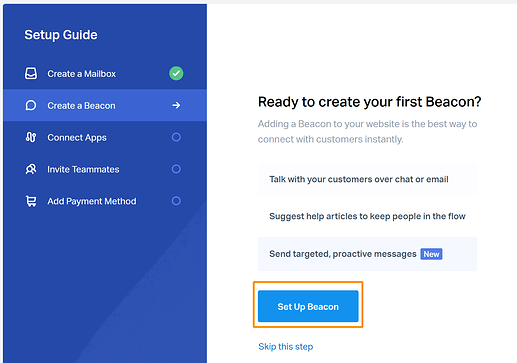 Dashboard di HelpScout con Set Up Beacon evidenziato