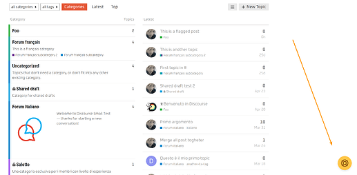 Homepage di Discourse con l'icona della chat
