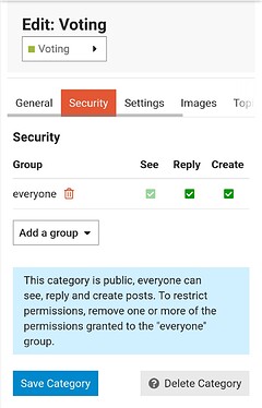 category security tab