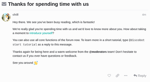 Screenshot of a custom welcome message