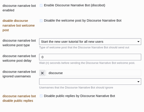 Screenshot of narrative bot settings