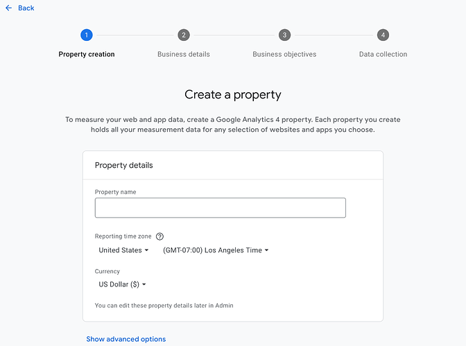 Property creation screen