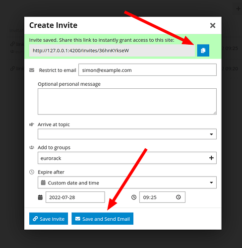 invite by email or save link