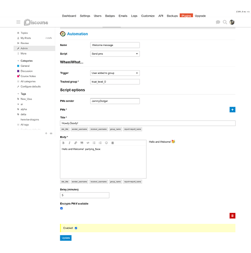automation welcome message