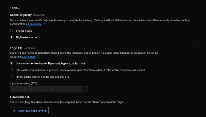 ...mark eligible for cache, use cache control header...