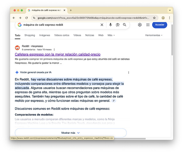 Spanisches Profil, das auf Reddit nach Espressomaschinen sucht