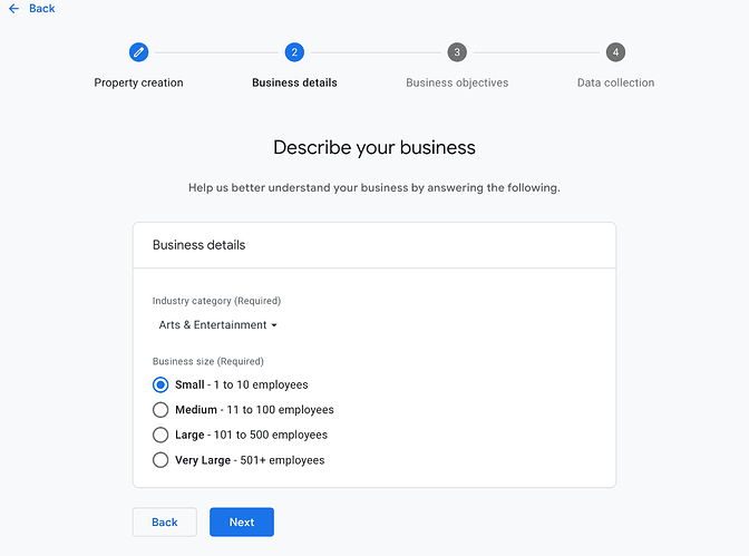 Business details screen