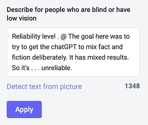 Après avoir cliqué sur le lien pour détecter le texte de l'image, le champ d'édition du texte alternatif est rempli par le même texte que celui de l'image