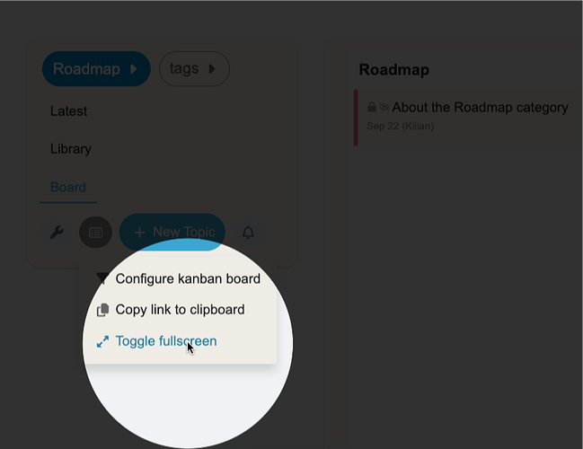 This image shows a screenshot of a roadmap category page with a pop-up menu in the center. (Captioned by AI)