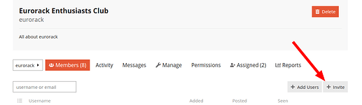 invite from Groups page