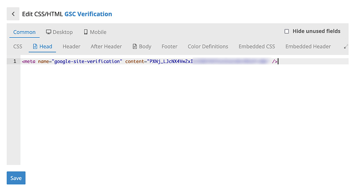 "Edit CSS/HTML GSC verification". (Captioned by AI)