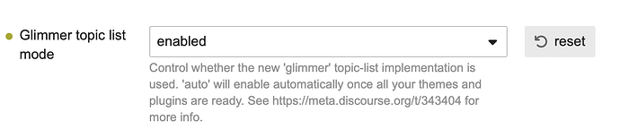 画像は、「Glimmer topic list mode」を有効にするためのユーザーインターフェイスとリセットボタンを示しています。(AIによるキャプション付き)