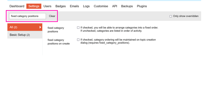 admin setting search