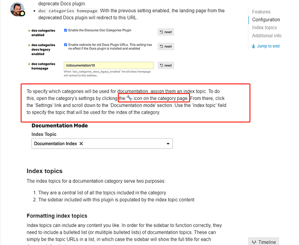 The image shows a computer screen displaying a webpage with a section of instructions for configuring an index topic in Docs plug-in. (Captioned by AI)