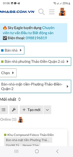 La imagen es una captura de pantalla de un anuncio inmobiliario en línea en vietnamita, que menciona una lista de propiedades de "Phuong Thao Dienne Quan 2". (Subtitulado por IA)