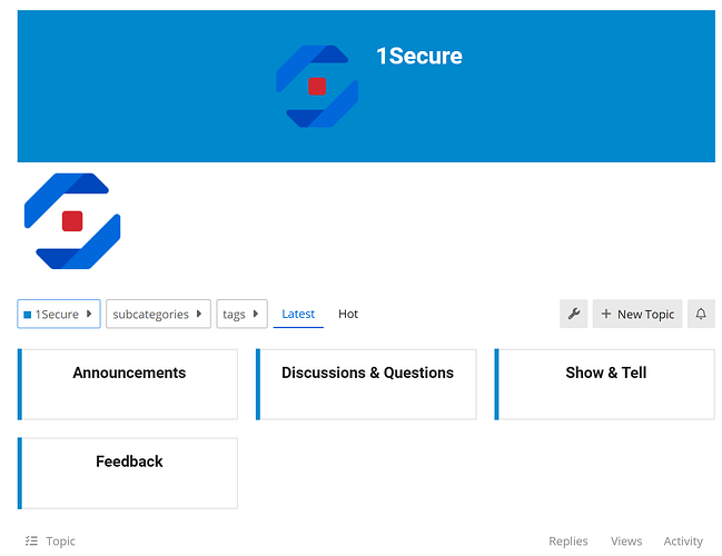 La imagen muestra la interfaz de un foro de soporte 1Secure con varias opciones de navegación, incluyendo Anuncios, Comentarios y hilos bajo discusiones y preguntas ordenados por etiquetas y ordenados por vistas más recientes. (Subtitulado por IA)