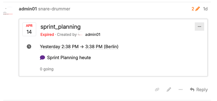 screenshot of post event widget with chat link