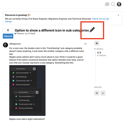 A imagem mostra uma discussão no Slack sobre o design visual e a clareza dos ícones de subcategoria, especificamente sobre a distinção de cores entre "Categoria" e "Contribuindo", com sugestões de aprimoramento. (Legenda gerada por IA)