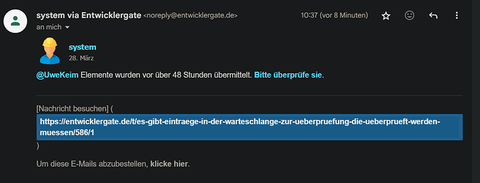 Screenshot of email