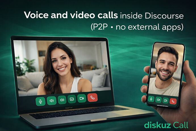 📞 diskuz Call – Chiamate vocali e video all'interno di Discourse (P2P, nessuna app esterna)