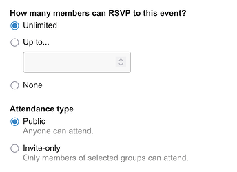 Erweiterte Einstellungen „Wie viele Mitglieder können zu diesem Ereignis RSVP?“