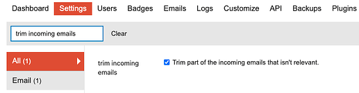 trim incoming emails setting
