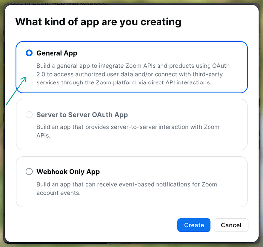 Creating a General App in Zoom.