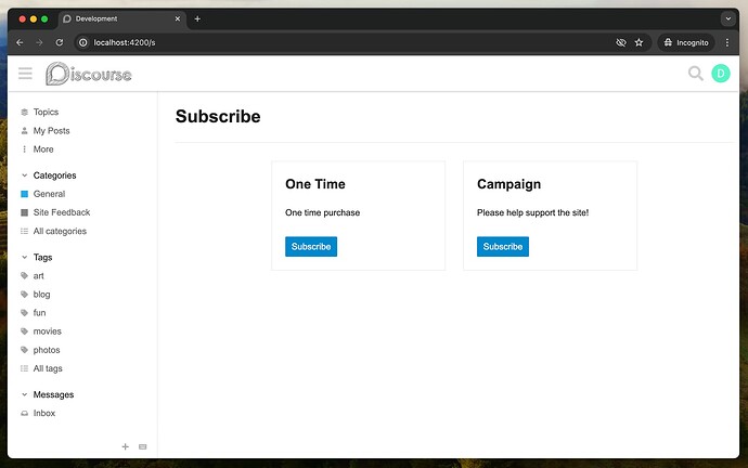 Questa immagine mostra un'interfaccia web per una piattaforma chiamata "Discourse" dove gli utenti possono abbonarsi a un acquisto una tantum o a una campagna in corso per supportare il sito. (Didascalia generata dall'AI)