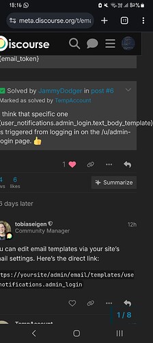 Dieses Bild zeigt einen Discourse-Forum-Beitrag, in dem ein Problem mit E-Mail-Benachrichtigungen im Zusammenhang mit Benutzeranmeldungen diskutiert wird, sowie die Antwort eines Community-Managers, der einen Link zum Bearbeiten von E-Mail-Vorlagen bereitstellt. (Beschriftet von KI)