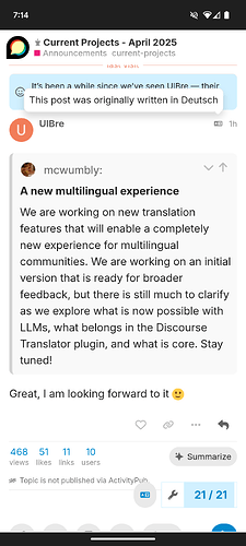 A imagem é uma captura de tela de uma postagem do Reddit por UI5bre anunciando novos recursos multilíngues, juntamente com comentários e métricas de engajamento, datada de abril de 2025. (Legenda por IA)