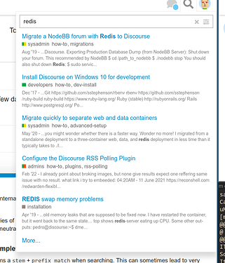 old search results for redis containing many odd results