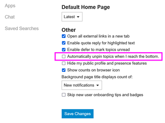 default pin user preference