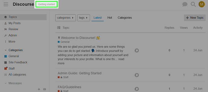 getting started button next to the logo in the header