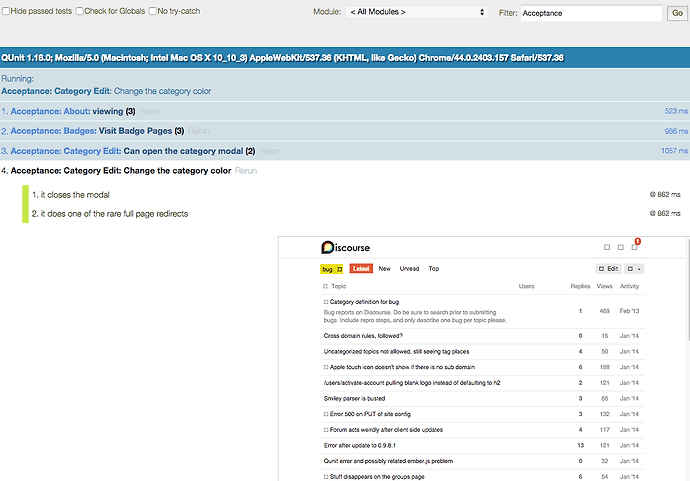 JavaScript test suite running in the browser