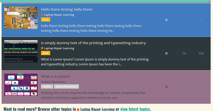 The image is a screenshot of a website featuring various topics on Laptop Repair Learning, with sections displaying excerpts, images, and tags like "asus" and "basic-electronics." (Captioned by AI)