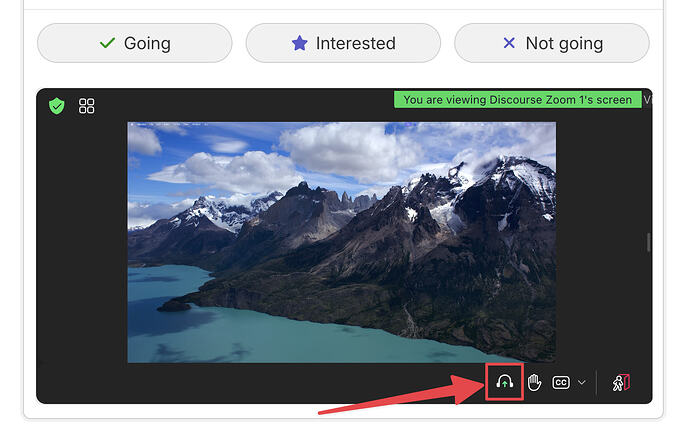The audio connection icon in the Zoom webinar.