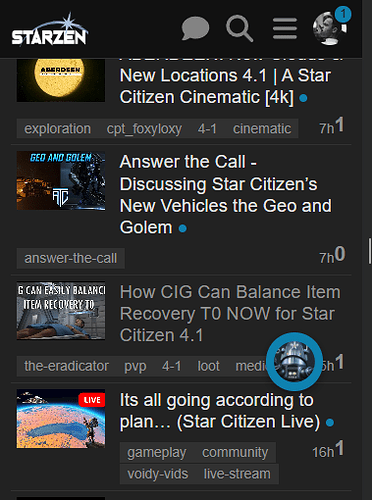 Una vista parcial de un feed de Star Citizen con actualizaciones recientes y enlaces a contenido. (Subtitulado por IA)
