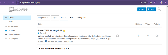 Esta imagen muestra una captura de pantalla de una página del foro de Discourse con un tema titulado "¡Bienvenido a Storyteller!" (Subtitulado por IA)