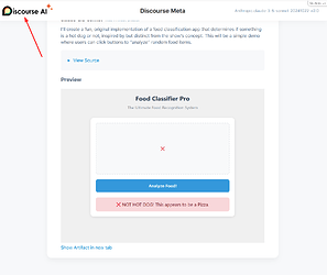 画像はDiscourse AIプラットフォームのスクリーンショットで、左上隅のロゴを指す赤い矢印が表示されています。(AIによるキャプション)