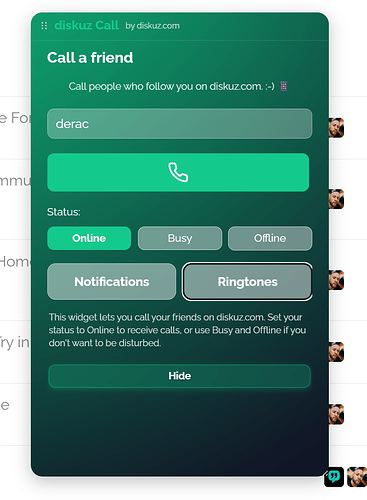 main widget diskuz Call desktop with dinamic background