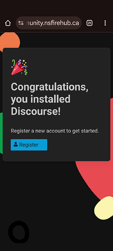 The image displays a pop-up message on a website congratulating the user for installing Discord and prompting to register a new account. (Captioned by AI)
