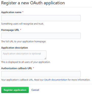GitHub OAuth App registration form