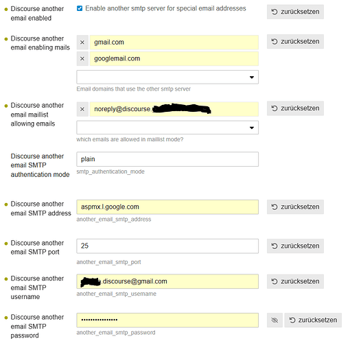 Das Bild zeigt eine Einstelloberfläche für die Konfiguration der E-Mail-Integration mit Discord, einschließlich Optionen für SMTP-Server, Authentifizierungsmodus und Ziel-E-Mail-Domänen. (Beschriftet von KI)