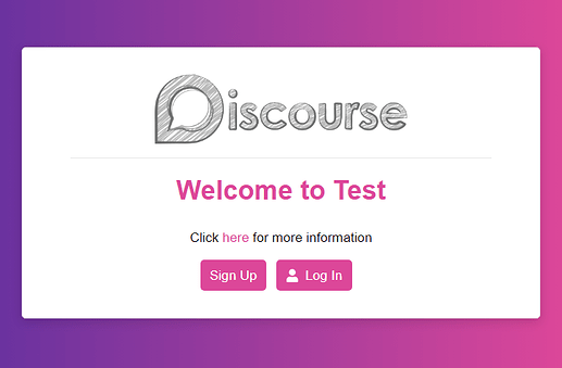 Die Webseite zeigt einen Willkommensbildschirm mit dem Titel „Welcome to Test“ und den Schaltflächen „Sign Up“ und „Log In“. (Beschriftet von KI)