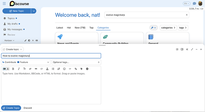 Crear un tema abre el compositor con un título y categoría adecuados