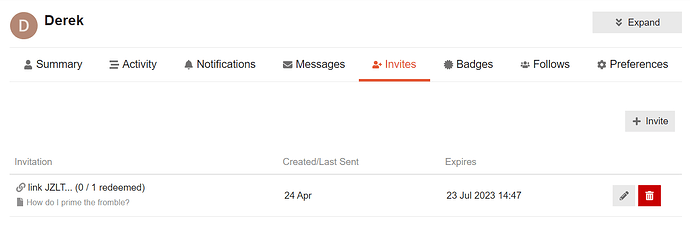 invites page