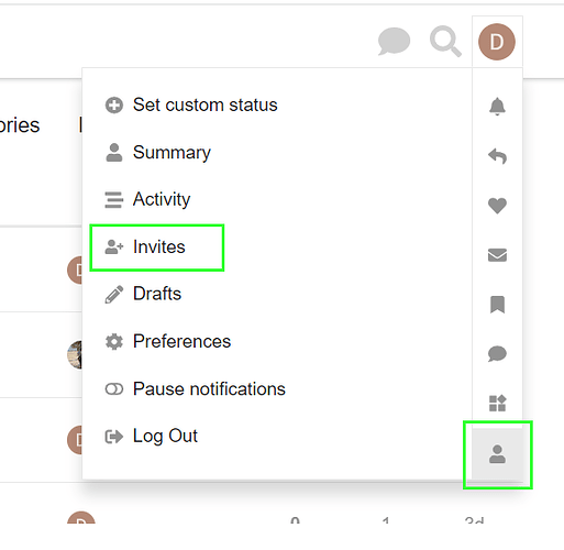 user menu - invites