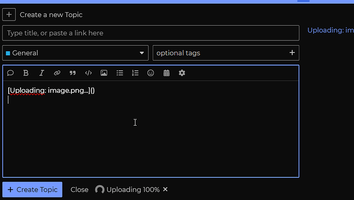 The image is a screenshot of a forum or discussion board interface with a text editor and a progress bar indicating an ongoing upload process for an image. (Captioned by AI)