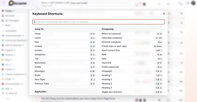 Keyboard shortcuts dialog