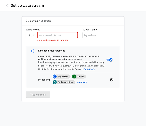 Data stream setup